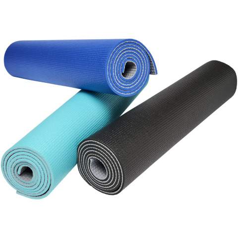 Two-tone yoga mat with a textured surface and excellent grip. A 6mm cushioned thickness for comfort in kneeling, sitting, and other poses. Light enough to roll up and carry around in the mesh pouch with shoulder strap. Available in a matching range of colours to match or contrast with the yoga block. Large decoration area on the carrying pouch. Size: 170 X 60 cm.
