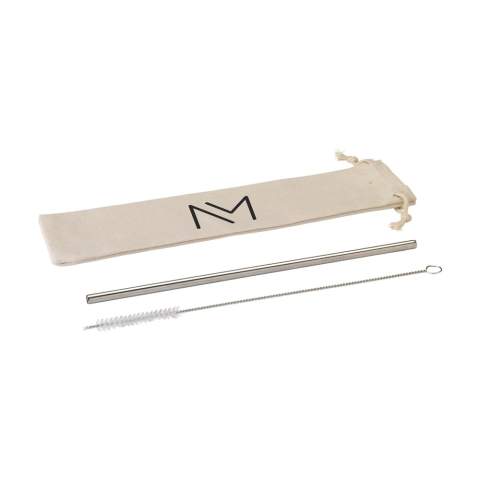 A reusable, stainless steel straw. A good alternative to plastic straws. Includes stainless steel nylon cleaning brush. Perfect for cold drinks such as smoothies or cocktails. It also adds a visually pleasing touch to any drink. Supplied per set with a canvas pouch.