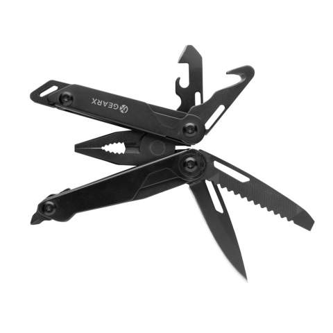 A luxury powerhouse, that is how this tool can be described best. The most versatile and durable tool for you daily jobs both in the house and outdoors. The luxury aluminum body is matched with premium grade 420 stainless steel tools all in solid black. The durable tools are made to last a long time. The 13 functions include: Knife (with lock), file, saw, large slotted screwdriver (with lock), Philips screw driver, slotted screwdriver, pliers, standard pliers, wire cutter, bottle opener, screw driver, seat belt cutter, box cutter.  This multifunctional tool is ready for use when you need it. Packed in luxury gift box. Hardness level of tools 40-45 HRC.
