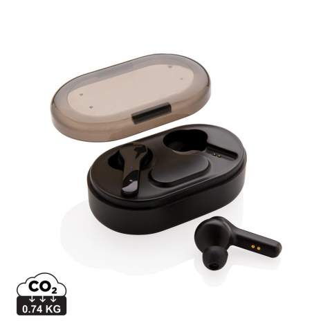 Ultimate freedom when listening to your music from your mobile device. These TWS earbuds come in a 300 mAh wireless charging case with an extra option to add a logo that will light up when the case is being charged. The earbuds are re-charged in 1.5 hours and have a play time up to 3 hours. BT 5.0 for auto pairing with your mobile device and pairing the earbuds together. Operating distance up to 10 metres. Including PVC free TPE micro usb cable to re-charge the charging case. With pick up function to answer calls. Including 3 size ear tips to fit all.<br /><br />HasBluetooth: True