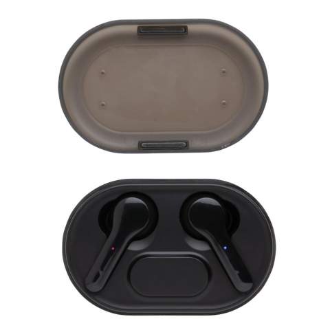 Die ultimative Freiheit beim Musik hören. Diese True-Wireless-Ohrhörer kommen in einer 300 mAh Wiress Charging Box die ihr Logo zum Leuchten bringt wenn sie geladen wird. Die Ohrhörer mit BT 5.0 spielen Ihre Musik bis zu 3h und sind innerhalb von 1.5h wieder voll aufgeladen. Inklusive PVC-freiem Mikro-USB Ladekapel für die Ladebox aus TPE. Mit Anrufannahmefunktion und inkl. 3 verschiedenen Größen Ear-Tips.<br /><br />HasBluetooth: True