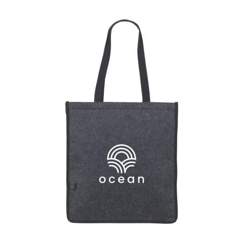 WoW! Robuster Shopper aus RPET-Filz und recycelter Baumwolle (320 g/m²). Diese Tasche bietet viel Platz und hat lange Griffe. GRS-zertifiziert. Gesamtes recyceltes Material: 95%. Fassungsvermögen ca. 14 Liter.