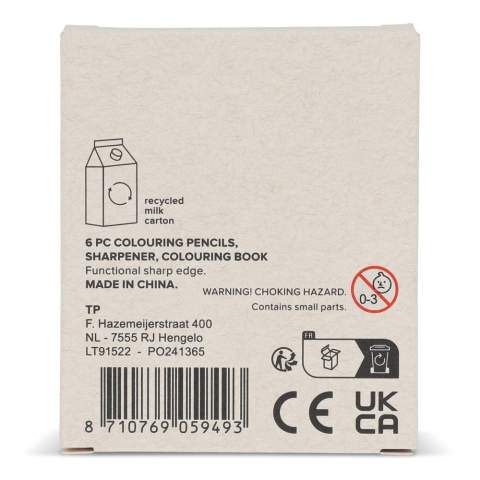 Un ensemble créatif complet, incluant 6 crayons de couleur, un taille-crayon, un livre de coloriage, le tout emballé dans une boîte en brique de lait recyclé. Parfait pour les voyages, il offre des heures de divertissement dans un kit compact et durable. L'impression numérique écologique, respectueuse de l'environnement, un cadeau idéal pour les artistes de tous âges.