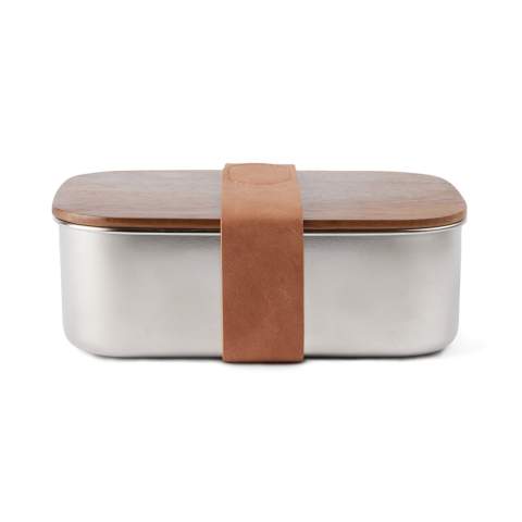 Ciro RCS recycled steel lunch box is a practical and eco-friendly lunch solution that is designed with care for both functionality and environmental awareness. The lid, made of FSC®-certified acacia wood, features a convenient PU strap with velcro closure, ensuring secure transport. Acacia wood is an organic material where variations in shade and colour are natural characteristics. With this lunch box, you can easily enjoy your meals while taking a step towards reducing the use of disposable containers and plastic. Certified by RCS (Recycled Claim Standard), RCS certification guarantees that the entire supply chain of recycled materials is certified. The total recycled content is based on the overall product weight. This product contains 39% RCS-certified recycled stainless steel. Easy to clean. Handwash only. Including FSC®-certified kraft packaging.