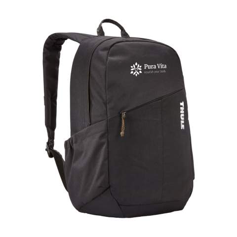 Professional laptop backpack with bluesign® quality mark from the Thule brand. The backpack is made from 100% recycled 600D polyester and is lined with 400D nylon. The spacious compartment has plenty of storage space and has a zip pocket and a padded protective compartment for a laptop up to 14 inches (16 inch MacBook® Pro). With two side pockets and a zip pocket on the front so you have quick access to personal items. Fully lined and equipped with YKK zippers and a carrying loop. The adjustable shoulder straps and back panel are equipped with foam and guarantee excellent wearing comfort. This backpack is made from bluesign® approved fabrics and accessories and produced in a resource-efficient manner. Capacity approx. 20 litres.