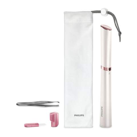 Mit diesem Pen-Präzisionstrimmer können Sie jederzeit und überall für ein glattes Gesicht sorgen. Dieser Philips Reisehaarschneider ist ein diskretes Gerät, mit dem Sie selbst die kleinsten Körper- und Gesichtshaare schnell und einfach entfernen können, wenn Sie unterwegs sind. Für zusätzliche Hygiene werden ein Etui und eine Reinigungsbürste mitgeliefert. Passt in jede Tasche und ist batteriebetrieben. So können Sie ihn überallhin mitnehmen. Inklusive AAA-Batterie.