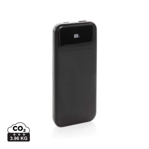 All in one fast charge powerbank with integrated cables and power display. The 10,000 mah powerbank comes with an integrated type C and integrated Apple Lightning cable so that you can easily connect to your device to start fast charging your mobile device. With one additional type C port and USB A port to connect your own charging cable. When fully charged the powerbank provides you with enough energy to re-charge your mobile phone up to four times. The powerbank contains a long lasting grade A 10.000 mAh lithium polymer battery. Made with recycled ABS and recycled TPE. Total recycled content: 21% based on total item weight. RCS certification ensures a completely certified supply chain of the recycled materials. With digital display to show the remaining power. Packed in FSC® kraft packaging. PVC Free. USB-A output 5V⎓3.0A, 9V⎓2A, 12V⎓1.5A; USB-C output 5V⎓3.0A, 9V⎓2.22A, 12V⎓1.67; Type-C input 5V⎓3.0A, 9V⎓2A, 12V⎓1.5A; Built-in USB-C cable Output: 5V⎓3A 9V⎓2A 12V⎓ 1.5A;<br /><br />PowerbankCapacity: 10000<br />PVC free: true