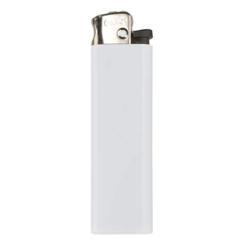 Disposable Cricket lighter with nickel cap. Child-resistant.