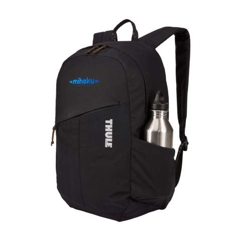 Professional laptop backpack with bluesign® quality mark from the Thule brand. The backpack is made from 100% recycled 600D polyester and is lined with 400D nylon. The spacious compartment has plenty of storage space and has a zip pocket and a padded protective compartment for a laptop up to 14 inches (16 inch MacBook® Pro). With two side pockets and a zip pocket on the front so you have quick access to personal items. Fully lined and equipped with YKK zippers and a carrying loop. The adjustable shoulder straps and back panel are equipped with foam and guarantee excellent wearing comfort. This backpack is made from bluesign® approved fabrics and accessories and produced in a resource-efficient manner. Capacity approx. 20 litres.