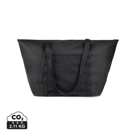 A perfect travel companion, this weekend bag is crafted from super lightweight GRS certified polyester with a sleek PU coating. Simply fold it and secure with the clever strap and buckle for storing compactly when not in use. Featuring a clever outer pocket that transforms into a secure trolley sleeve that allows you to slip it over a wheeled suitcase or trolley. Featuring adjustable straps to carry by hand or over your shoulder. Smaller inner pocket for your essentials. These versatile bags are not only easy to carry but are also designed to fold and store compactly in your luggage, providing convenient extra storage without weighing you down. Certified by GRS (Global Recycled Standard), this certification guarantees that the entire supply chain of the recycled materials is certified. The total recycled content is based on the overall product weight. This product contains 52% GRS certified recycled polyester.