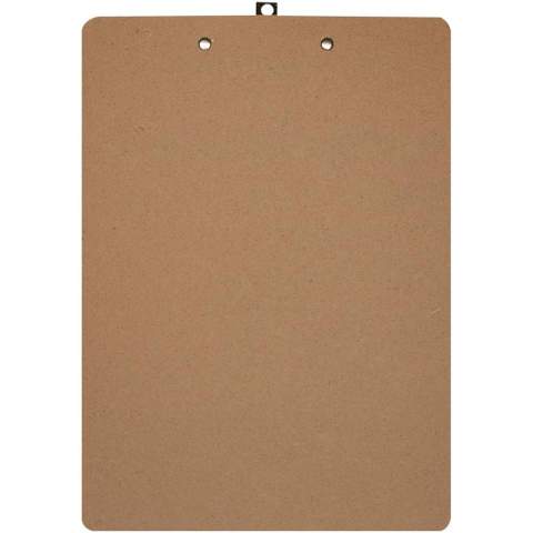 Handliches Klemmbrett aus MDF (mitteldichte Faserplatte). Die Klammer, die das Papier hält, besteht aus Eisen und PP Kunststoff. Größe 32 x 23 x 0,24 cm.