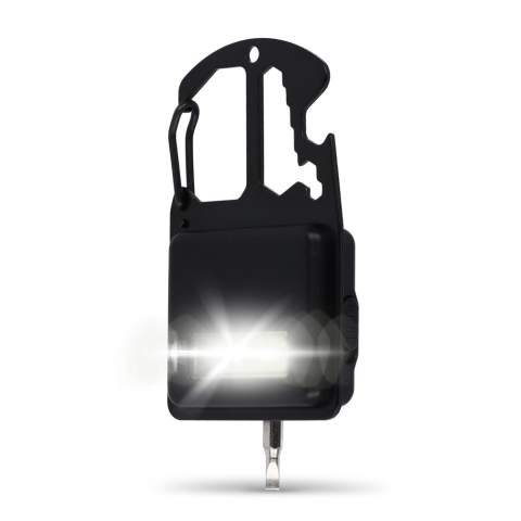 Klem deze handige, multifunctionele tool in zakformaat aan je tas of riemlus, of gebruik de magneet om hem aan elk stalen oppervlak te bevestigen voor handsfree gebruik van de lamp. Deze tool heeft vijf extra functies: flesopener, moersleutel, COB-lamp, sterpuntschroevendraaier en platte schroevendraaier.