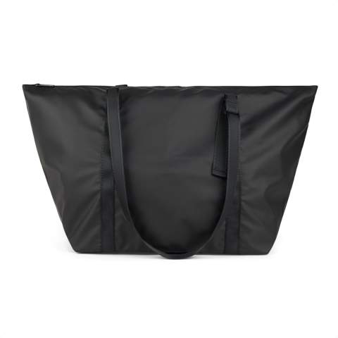 A perfect travel companion, this weekend bag is crafted from super lightweight GRS certified polyester with a sleek PU coating. Simply fold it and secure with the clever strap and buckle for storing compactly when not in use. Featuring a clever outer pocket that transforms into a secure trolley sleeve that allows you to slip it over a wheeled suitcase or trolley. Featuring adjustable straps to carry by hand or over your shoulder. Smaller inner pocket for your essentials. These versatile bags are not only easy to carry but are also designed to fold and store compactly in your luggage, providing convenient extra storage without weighing you down. Certified by GRS (Global Recycled Standard), this certification guarantees that the entire supply chain of the recycled materials is certified. The total recycled content is based on the overall product weight. This product contains 52% GRS certified recycled polyester.