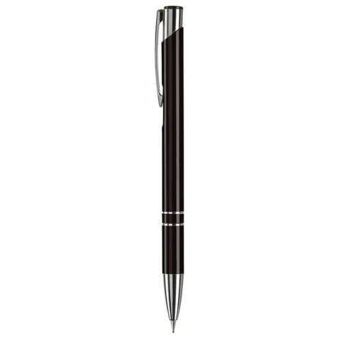 Stylish aluminum mechanical pencil (0.7mm). With two rings in the body of the pen. Single name engraving available from orders of minimal 50 pieces.