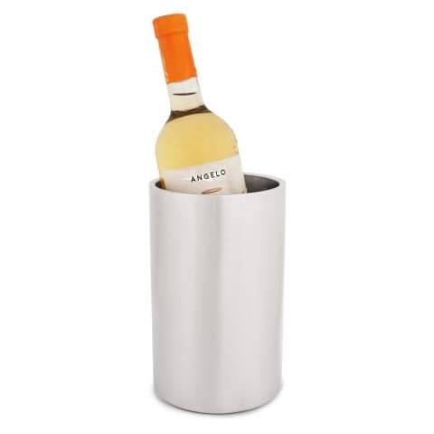 Wine cooler made of stainless steel. Can be filled with ice cubes or cold water, or simply place the whole cooler in the freezer