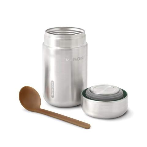 We have updated our best-selling Food Flask by adding a stainless-steel underside to the lid meaning that food has no contact with any plastic. The ladle spoon now includes sustainably sourced wood fibre and the product is now packaged in a gift box. The flask is vacuum sealed to keep food hot for up to 6hrs and cold for up to 8hrs. Handwash only - spoon is dishwasher safe<br /><br />HoursHot: 6<br />HoursCold: 8
