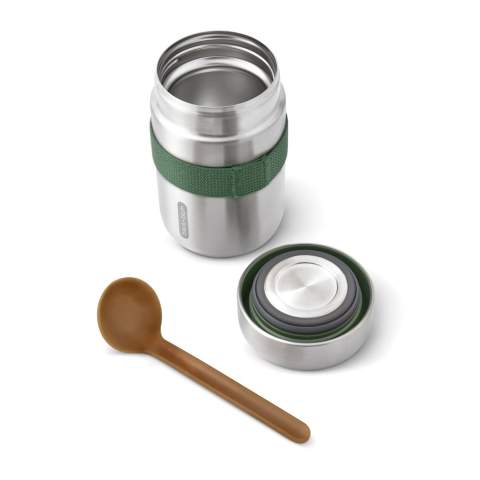We have updated our best-selling Food Flask by adding a stainless-steel underside to the lid meaning that food has no contact with any plastic. The ladle spoon now includes sustainably sourced wood fibre and the product is now packaged in a gift box. The flask is vacuum sealed to keep food hot for up to 6hrs and cold for up to 8hrs. Handwash only - spoon is dishwasher safe<br /><br />HoursHot: 6<br />HoursCold: 8