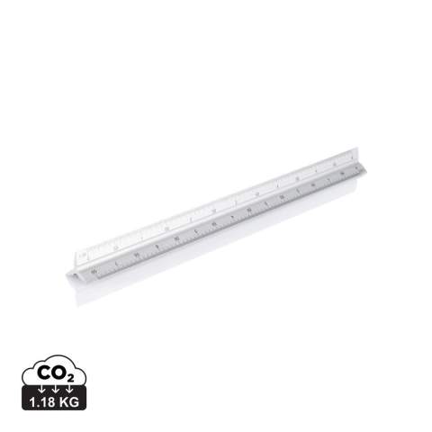 Règle triangulaire en aluminium de 30cm, avec 5 échelles 1:20, 1:25, 1:50, 1:75,1:100, et une face neutre pour imprimer votre logo.<br /><br />TapeLengthMeters: 0.30