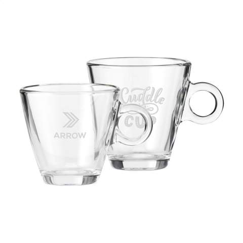 Kaffeeglas aus hochwertigem, gehärtetem Glas. Zeitloses Modell mit einem auffälligen runden Ohr. Geeignet für Kaffee und Cappuccino. Fassungsvermögen 230 ml. Hergestellt in Italien.