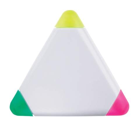 Surligneurs en forme de triangle avec 3 couleurs d'écriture. Grande surface d'impression des deux côtés. Idéal pour impression numérique en quadri.