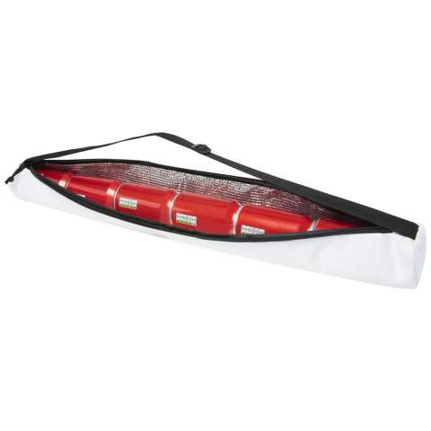 Geïsoleerde sling koeltas voor 6 blikjes met verstelbare schouderband, waardoor hij gemakkelijk mee te nemen is naar een picknick of andere activiteiten.