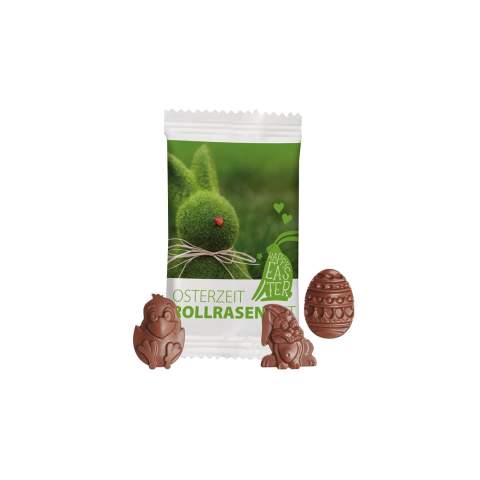 Schokoladen-Osterfigur ca. 8,5 Gramm, in einem Papier-Blockbeutel, 4c-Euroskala bedruckt