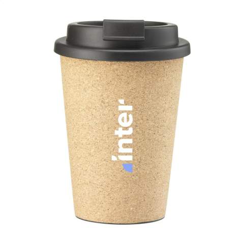 Reusable, double-walled coffee cup with screw and click opening. The inner wall is made from PP plastic. The outer wall is made from natural cork. Fits in the standard cupholders in cars, so handy for on the road. Reusable and Food Approved. Not dishwasher-safe. Capacity 350 ml. Each item is supplied in an individual brown cardboard box.