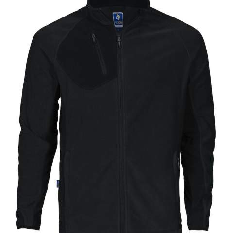 • microfleece met raglanmouwen voor extra bewegingsvrijheid<br />• ritssluiting met kinbescherming<br />• schuinlopende borstzak met ritssluiting met D-ring voor badge<br />• twee zijzakken met verborgen ritssluitingen<br />• twee binnenzakken