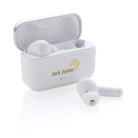 Next level true wireless earbuds in charging case with extra-long lasting battery, wireless chargeable case and extra clear sound quality and bass. The perfectly fitting earbuds have a 30 mAh battery and can be re-charged in the 300 mAh charging case within 1.5 hours via ultra-fast type C input. The charging case can also be charged by placing it on any wireless charging surface. With auto pairing function it is easy to pair to your mobile device. Playing time on medium volume about 6 hours and a standby time of 40 hours. With BT 5.0 for optimal connection. Operating distance up to 10 metres. With pick up and mic. Including 3 size silicone ear tips. Durable ABS material. With stereo function and mic to answer calls in stereo. Including 3 size silicone ear tips. Including PVC free TPE material micro charging cable.<br /><br />HasBluetooth: True