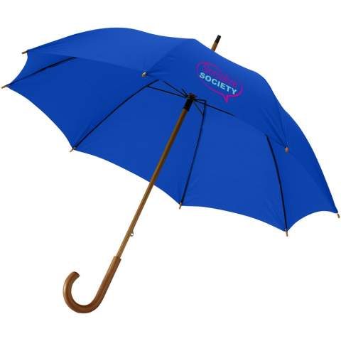 23" umbrella with wooden handle, wooden shaft and metal ribs.