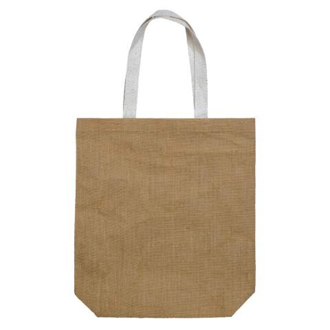 Shoulder bag made of jute with canvas handles. A sustainable business gift. Ideal for shopping or to take to the beach.
