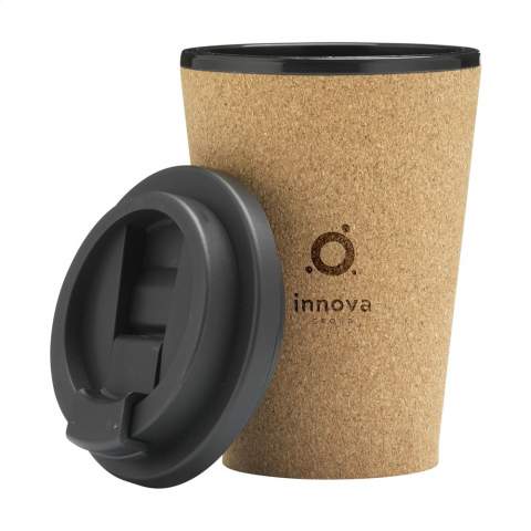 WoW! Natural and reusable coffee-to-go cup. The outside of the cup is made of cork, which is both biodegradable and renewable. The inside of the cup is made of a compostable material called polylactide (PLA). The two are fused together using a patented technique (which does not involve the use of glue) to create a double wall that is not only durable, but also keeps your drink warm for hours. The perfect combination of design, functionality and durability. Capacity 350 ml.  About PLA  Polylactide, or Polylactic Acid (PLA) is a thermoplastic aliphatic polyester derived from renewable resources. What does this mean? It means that PLA is a biodegradable material made from corn starch produced by plants - natural and renewable. Lactic acid is produced by the fermentation of that corn starch, creating the fibres used to make PLA. This environmentally friendly process converts natural resources into the ideal sustainable material. Each item is supplied in an individual brown cardboard box.