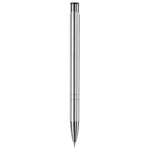 Eleganter Aluminium Druckbleistift (0,7mm), mit 2 Chromringen an der Griffzone.