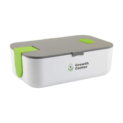 Luxuriöse Lunchbox aus hochwertigem Kunststoffmaterial. Der Deckel hat einen Silikon-Dichtungsring, eine Lüftungsöffnung und einen zusätzlichen Schnappverschlusses. Mit abnehmbarem Trennwand. Diese Box ist für den Kühlschrank geeignet und kann daher auch als Frischhaltebox verwendet werden. Nicht spülmaschinengeeignet.
