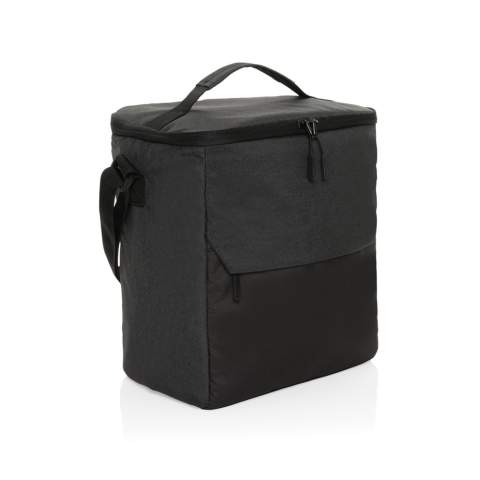 The Kazu AWARE™ RPET basic cooler bag offers style and functionality. Crafted from recycled materials, it features a spacious main cooler compartment which can hold up to 12 cans and with a zippered front pocket for added storage. The bag features a top handle and adjustable shoulder strap. Made with 100% recycled polyester embedded with the AWARE™ tracer. 2% of proceeds of each product sold with AWARE™ will be donated to Water.org.<br /><br />PVC free: true
