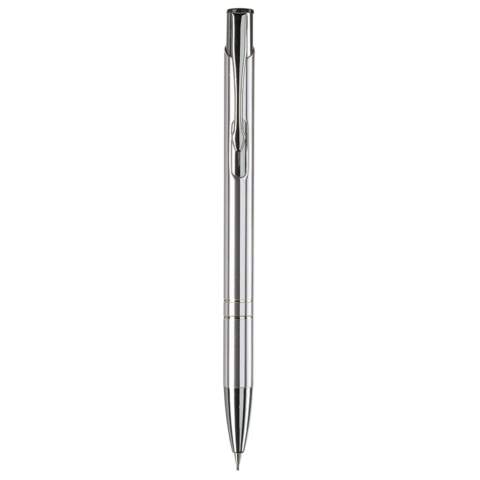 Eleganter Aluminium Druckbleistift (0,7mm), mit 2 Chromringen an der Griffzone.