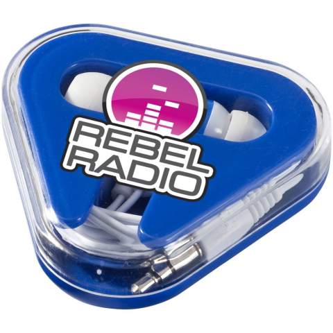 Les oreillettes Rebel sont des oreillettes simples qui permettent d'écouter de la musique partout et en toute simplicité. Ils s'utilisent avec tout appareil audio standard doté d'une prise jack de 3,5 mm. Les écouteurs sont fabriqués en plastique ABS résistant et sont livrés dans un étui triangulaire en plastique avec rangement pour le câble, qui les protège bien de tout dommage extérieur. Les oreillettes Rebel sont disponibles dans différentes combinaisons de couleurs et offrent diverses options d'impression de logo.