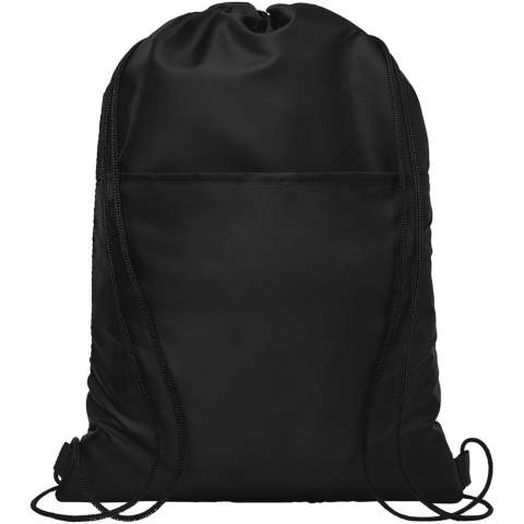 Kühltasche mit Kordelzugverschluss in schwarzer Farbe. Ausgestattet mit einer offenen Fronttasche. Passend für 12 Dosen. Beständigkeit bis zu 5 kg.