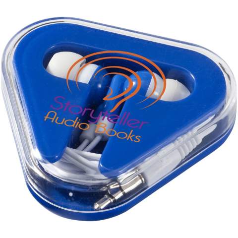 Les oreillettes Rebel sont des oreillettes simples qui permettent d'écouter de la musique partout et en toute simplicité. Ils s'utilisent avec tout appareil audio standard doté d'une prise jack de 3,5 mm. Les écouteurs sont fabriqués en plastique ABS résistant et sont livrés dans un étui triangulaire en plastique avec rangement pour le câble, qui les protège bien de tout dommage extérieur. Les oreillettes Rebel sont disponibles dans différentes combinaisons de couleurs et offrent diverses options d'impression de logo.