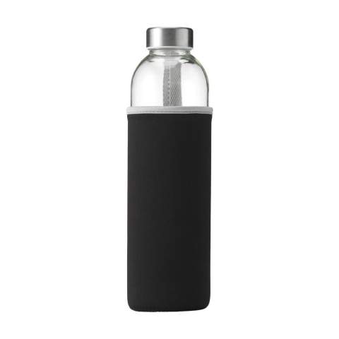 Slim, leak proof water bottle made from soda-lime glass with stainless steel screw cap. With neoprene sleeve to carry the bottle comfortably. The glass bottle is dishwasher safe with the exception of the screw cap. Capacity 750 ml. Packed individually.