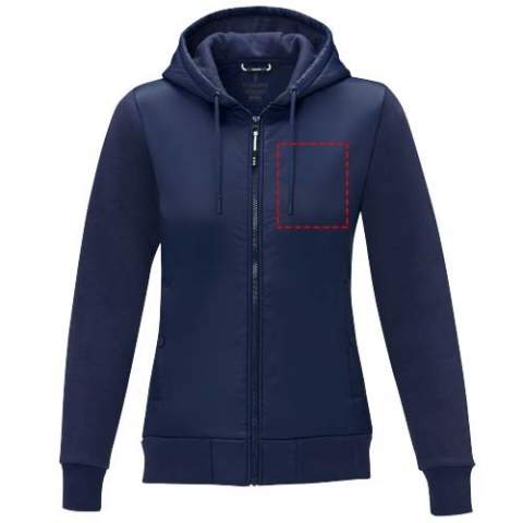 The Darnell women's hybrid jacket – a perfect fusion of style and functionality. Partly made of 38 g/m² dull cire 380T nylon woven fabric, ensuring durability and a lightweight feel. The contrast fabric is a knit fabric of cotton and polyester (345 g/m²), providing comfort and ease of movement. The interior of the jacket is brushed, providing extra warmth and a soft feel. The jacket is designed with an inside pocket, providing convenient storage for your essentials. The flat knit elasticated rib cuffs and bottom hem offer a comfortable and secure fit, adding a touch of refinement to the overall design. The Darnell hybrid jacket is a perfect choice for everyday wear and casual occasions. This jacket is designed with a fitted shape for a feminine look.
