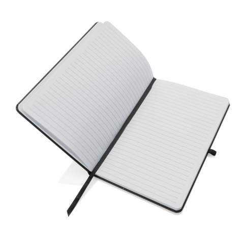 Write down all your notes and creative ideas with this A5 recycled leather hardcover notebook. Stylish and with a beautiful finish. The notebook features 80 sheets/160 pages of 70 gm/s white coloured lined recycled paper, a vertical elastic and a pen loop.<br /><br />NotebookFormat: A5<br />NumberOfPages: 160<br />PaperRulingLayout: Lined pages