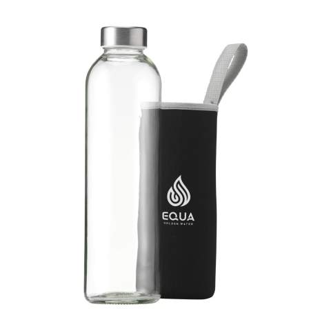 Slim, leak proof water bottle made from soda-lime glass with stainless steel screw cap. With neoprene sleeve to carry the bottle comfortably. The glass bottle is dishwasher safe with the exception of the screw cap. Capacity 750 ml. Packed individually.