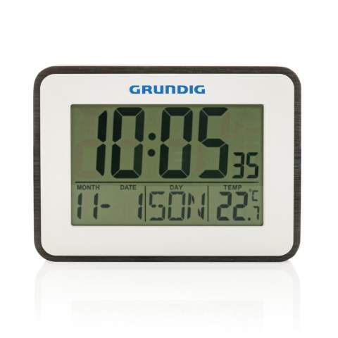 Grundig indoor weerstation. Met thermometer, alarm, dag, maand en datum en tijd. Exclusief 2x AA batterijen. Verpakt in Grundig geschenkdoos.