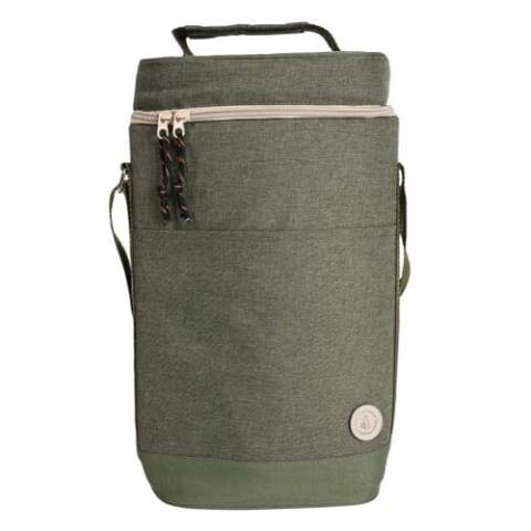 Spacious practical cooler bag in rPET material, can be used for, for example, two wine or 1.5 liter PET bottles. Equipped with a handle and an adjustable shoulder strap. The bag is made from recycled PET bottles.