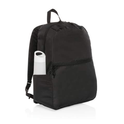 No greenwashing, but telling a true story about sustainability! This Impact 300D RPET backpack is made with AWARE™ tracer. With AWARE™, the use of genuine recycled fabric materials and water reduction impact claims are guaranteed, by using the AWARE disruptive physical tracer and blockchain technology. Save water and use genuine recycled fabrics. With the focus on water 2% of proceeds of each Impact product sold will be donated to Water.org. Keep it simple and stylish with this basic backpack. A perfect size for all your essentials and a convenient front zipper pocket. This backpack has reused 11,5 500ml PETbottles. Water savings are based on figures when compared to conventional fibre. This calculated indication is based on reliable LCA data as published by Textile Exchange in their Material Snapshots 2016.<br /><br />PVC free: true