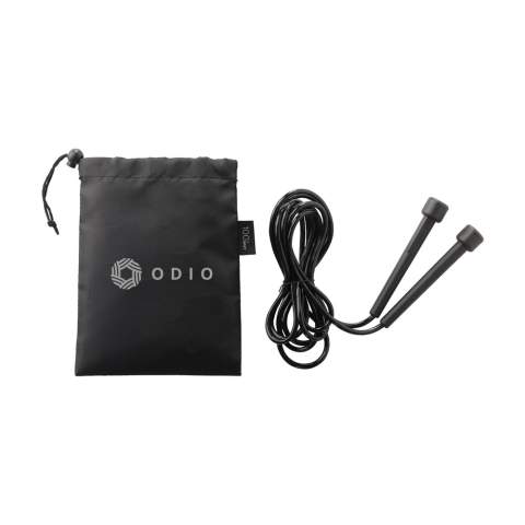 PVC sports jump rope. 270 cm in length with plastic handles. Supplied with a pouch made from 210D RPET material.