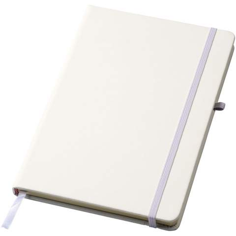 A5 formaat notitieboek met een bijpassende gekleurde elastieksluiting, pennen lus en paginalint. 96 pagina's van 70 g/m2 gelinieerd papier. Zacht aanvoelende PU omslag.