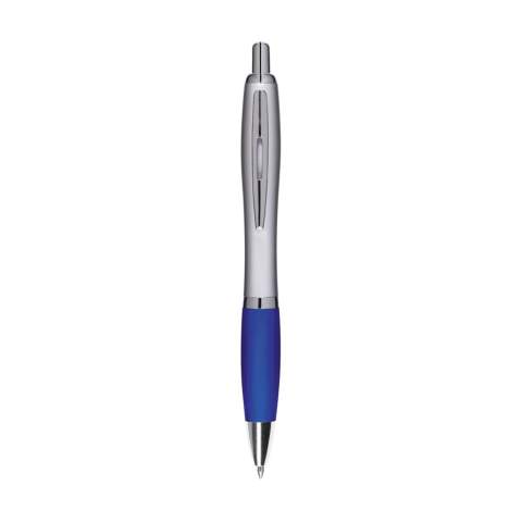 Stylo à encre bleue ou noire avec embout coloré antidérapant et clip en métal.
