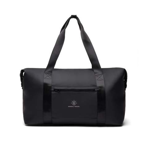 A travel sized weekend bag crafted from partly RCS certified recycled polyester with a sleek PU coating. Designed to accommodate everything you need for a 1-2 night getaway. Simply secure your bag to your trolley with a clever 2-in-1 zip pocket. Featuring both comfortable carry hand-hold straps and a detachable adjustable shoulder strap. Inside a smaller zip pocket for your essentials. Certified by RCS (Recycled Claim Standard), RCS certification guarantees that the entire supply chain of recycled materials is certified. The total recycled content is based on the overall product weight. This product contains 20% RCS certified recycled polyester.